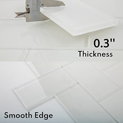 Lovdeco White Glass Subway Tile, Glass for Bathroom Kitchen Shower Backsplash Wall, 3 x 6 Inches, 4 Sq.Ft. - color: White, size: 3 x 6 Inch