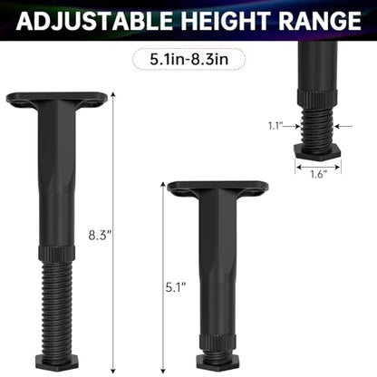 4PCS Adjustable Bed Frame Support Legs (5.1"-8.3"),Center Slats Support Leg - color: 4pcs(5.1-8.3inch)-rigid Plastic