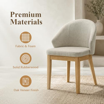 Dining Chairs Set of 2, Modern Fabric Upholstered Kitchen Side Chairs with Curved Backrest, Foam-Padded Seat Cushion, Tapered Wood Legs, Oak Finish - color: Oak, size: Set of 2