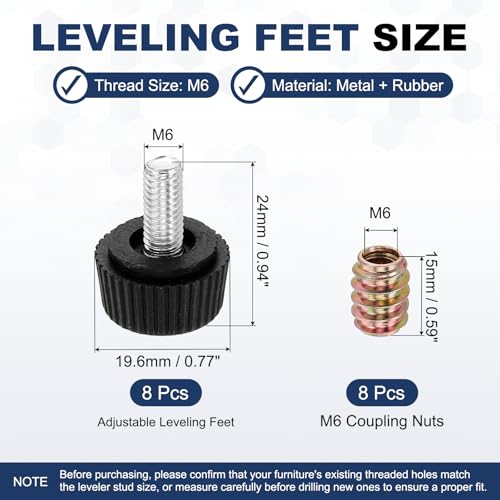 uxcell 8 Pcs M6 Thread Adjustable Furniture Levelers Screw Leveling Feet