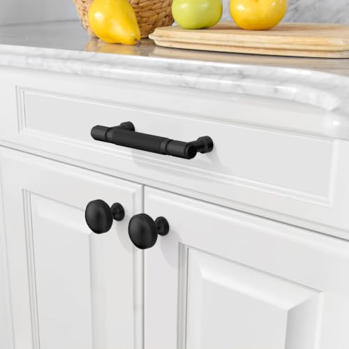 Amerdeco 10 Pack Matte Black knurled Cabinet Pulls 3.5" - color: Matte Black, size: 3.5" hole center