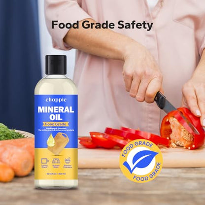 Choppie Mineral Oil (10.14 fl.oz), Food Grade Mineral Oil for Cutting Boards, Butcher Block for Maintaining Wooden & Bamboo Cutting Boards, Prevents Drying & Cracking - size: 10.14 fl.oz