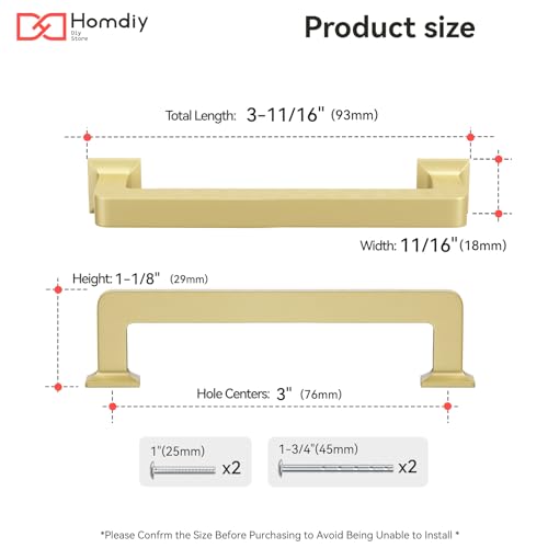 homdiy 10 Pack 3 Inch Gold Cabinet Handles, Solid Zinc Alloy Brass Pulls - color: Gold, size: 3" Hole Center