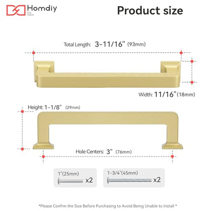 homdiy 20 Pack 3 Inch Gold Cabinet Handles, Solid Zinc Alloy Brass Pulls - color: Gold, size: 3" Hole Center