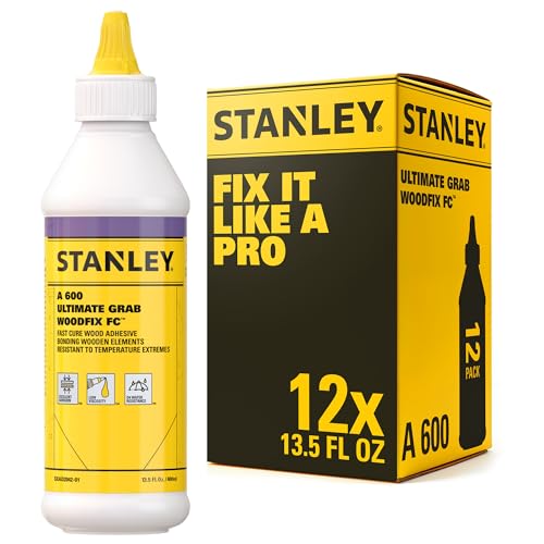 STANLEY D4 Fast Cure Wood Glue -12x13.5 Oz, High Strength, Quick Dry, Perfect for Woodworking, Furniture, and More | Water-Resistant Adhesive for Wood, Metal, Concrete, Ceramic | 12 Pack - size: 12 Pack