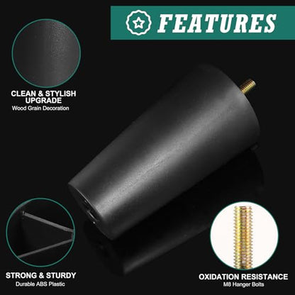 4pcs Plastic Furniture Leg 4-3/4" with T-nut, M8-1.25 Bolt, Widen - size: 4-3/4 Inch Widen, M8-1.25 Metric Thread Bolts