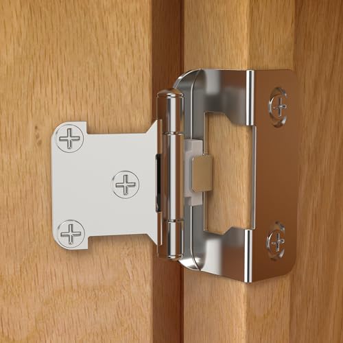 Chibery 20 Pack | 1/2 inch Overlay Semi Partial Wrap Around Cabinet Hinges, Self Closing Face Frame Variable Decorative Replacement, Kitchen Hardware, with Screw & Quiet Bumper (Satin Nickel) - color: Satin Nickel