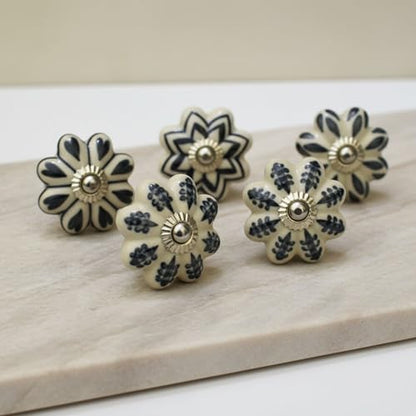 Ceramic Knobs: Cabinet & Furniture Knobs, Black & White, 6 x 3.8 cm, Set of 10, Glossy Finish, Hand-Painted, Traditional Style - color: cute_f, size: 6 x 3.8 cm (Set of 10)