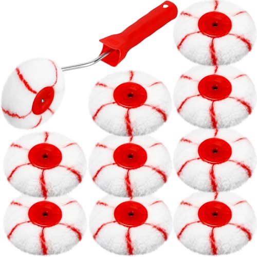 Leumoi 10 Pieces Corner Paint Roller Kit Including 9 Pcs Drywall Corner Tool 3 Inch Paint Roller, 12 Inch Handle for Drywall Mud Application (Red) - color: Red