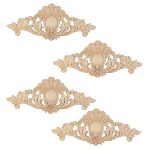 Antrader 4Pcs Unpainted Wood Carved Appliques for Home Decoration,Style 8 - style: Style 8