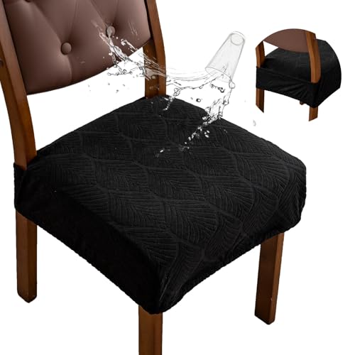 Waterproof Stretch Dining Chair Seat Covers, Set of 6 Black - color: Black, size: 16-20in-Rear-gapped