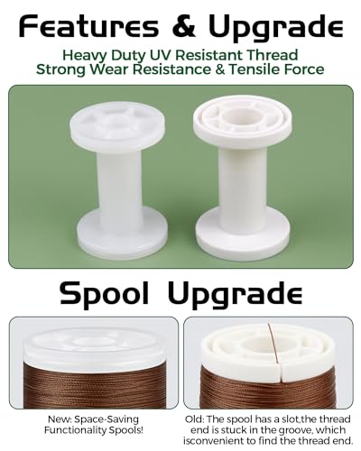 330 Yards FIVEIZERO Extra Strong Upholstery Thread,Brown Bonded Nylon Thread for Denim Leather,Craft,Machine,DIY and Home (2 Pack) CJ - color: Brown