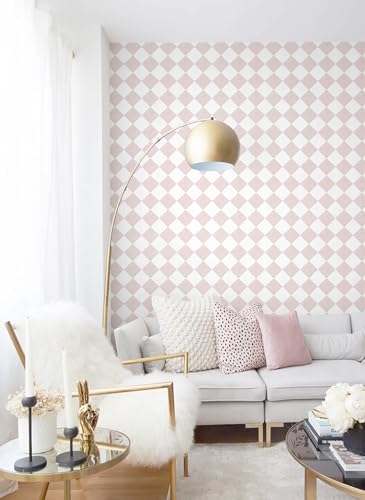 Safiyya Pink Wallpaper Geometric Checkered Peel and Stick Wallpaper Self Adhesive Removable Contact Paper Pink Check Wall Paper for Bedroom Nursery Room Cabinet 78.7"x 17.3" - color: Pink, size: 17.3" x 78.7"