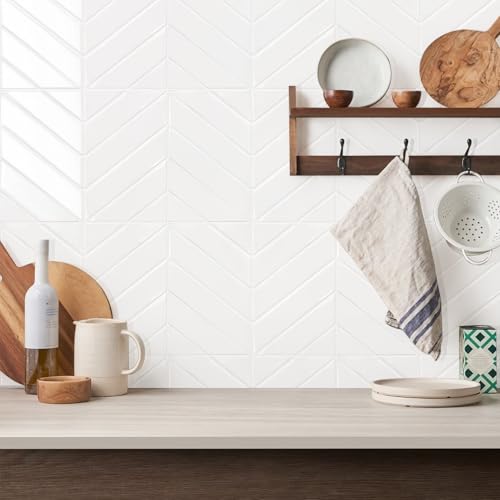 STICKGOO Herringbone Peel and Stick Backsplash, Pure White, 10 Sheets - color: Pure White, size: Pack of 10