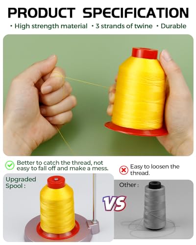 FIVEIZERO Extra Strong Upholstery Thread,1000m Bonded Nylon Thread, Yellow - color: Yellow