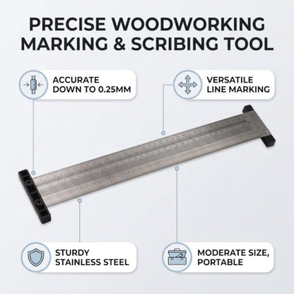 Ultra Precision Marking T-Rule Hole Ruler Stainless Scribing Mark Carpenter Line Carpenter Measuring Tool(16 inches) - size: 16 inches