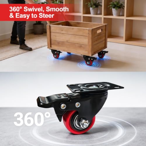 2" Caster Wheels,2 inch Heavy Duty Casters with Brake Set of 4 - size: 2 Inch (4 Pack)