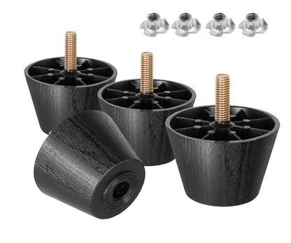 4pcs Plastic Furniture Legs 1.5" with T-Nuts, M8-1.25 Bolt, Widen - size: 1-1/2 Inch Widen, M8-1.25 Metric Thread Bolts