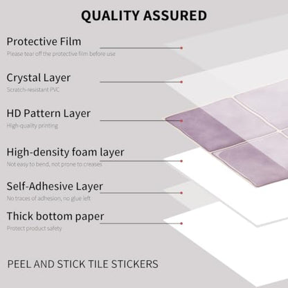10pcs Peel and Stick Light Purple Backsplash Tiles – 7.87in x 7.87in Self-Adhesive Kitchen Wall Tiles, Bathroom Wall Panels, Modern DIY Stick On Tiles, Home Decor - color: Light purple