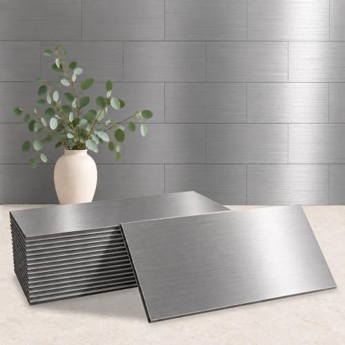 StyloVue 100 Pieces Peel and Stick Backsplash for Kitchen, 3" x 6" PVC Subway Tile Upgraded Brushed Stainless Backsplash Stick on Tile Elevate Kitchen, Bathroom, Fireplace,RV - color: Brushed Stainless