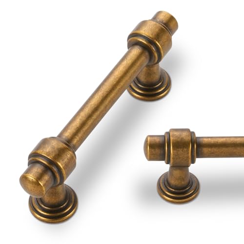 10 Pack 3 Inch(76mm) Antique Brass Kitchen Cabinet Handles Cabinet Pulls Vintage Drawer Pulls Aged Gold Bronze Kitchen Cabinet Hardware Handles Dresser Handles - color: Antique Brass, size: 3'' Hole Center(76mm)