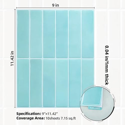 Peel and Stick Backsplash Tile for Kitchen, 10 Sheets, 11.42''x9'' - color: Lake Blue