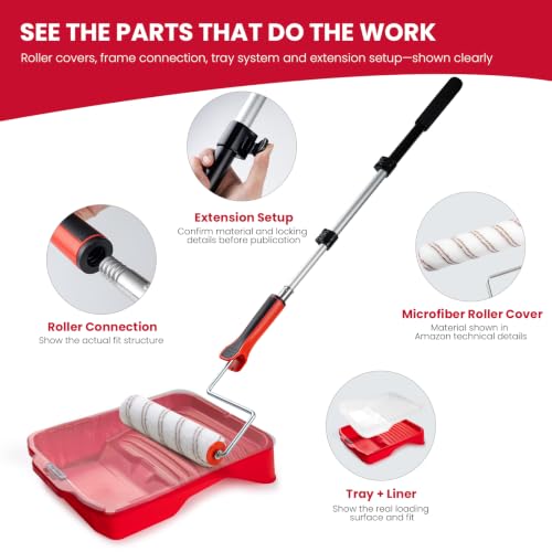 Mister Rui 4 Inch and 9 Inch Paint Roller Kit with 3-Ft Extension Pole - size: 20 Pack 9 Inch Paint Roller Kit & Extension Pole