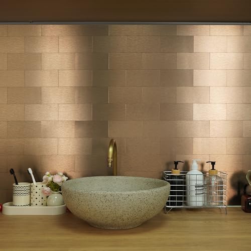 Vamos Tile 100-Pack Peel and Stick Backsplash Tile,3" x 6" Subway Tile - color: Brushed Rose Gold