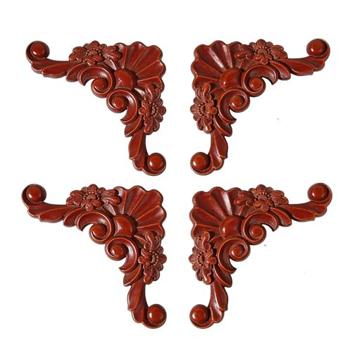 4PCS Unpainted Furniture Onlay Applique Frame Corner for Home, 9.5x9.5cm/3.74"x3.74", Unpainted Woodcarving Corner Decal Cabinet Door Wall Ceiling Dresser