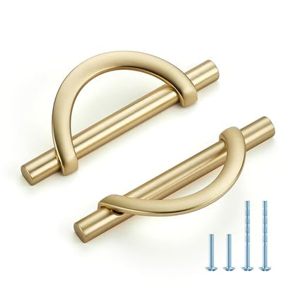 HOME EDIT Brushed Gold Cabinet Pulls Curved, 3-3/4 Inch/96 mm, 10 Pack - color: Brushed Brass, size: 3-3/4 Inch Hole Center