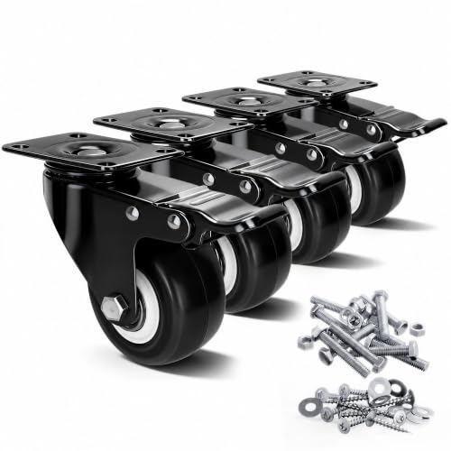 2 Inch Caster Wheels Set of 4, Dual Locking Small PU Casters 150LB Each, 360° Swivel Casters for Furniture, Cart & Workbench – Quiet, Smooth & Floor Safe - color: Black, size: 2 Inches