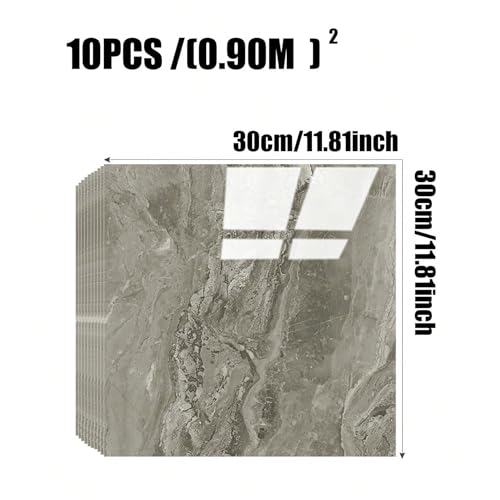 Chejiaye 10pcs Marble Peel and Stick Backsplash Waterproof Washroom Wall Panels, Peel and Stick Tile, PVC Wall Panels for Kitchen (Grey Marble Tiles, 11.8" x 11.8" x2.5MM x 10Pack) - color: Grey Marble Tiles, size: 11.8" x 11.8" x 10Pack