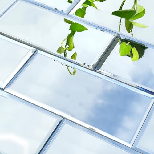 40 Pcs Peel and Stick Beveled Mirror Glass Tile.6x3 Inch Mirror Backsplash Tiles. Cute Mirror Strip Tile for Kitchen, Bathroom Wall. 40 Pcs - size: 6x3 Inch ( 40 Pack )