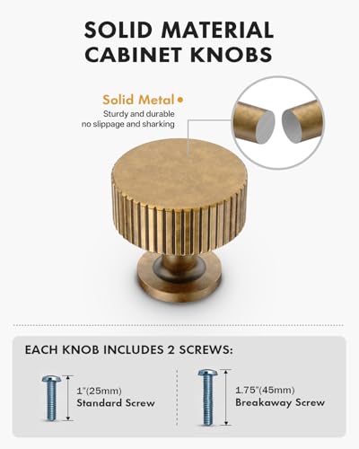 Antique Brass Cabinet Knobs Drawer Pulls 10 Pack - color: Antique Brass, size: Knob - No Hole Center