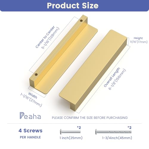 Peaha 10 Pack 5 Inch Gold Cabinet Handles Finger Edge Pulls for Cabinets - color: Gold, size: 5" Hole Center