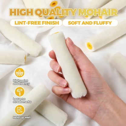 Leumoi 16 Pcs 4" Mini Mohair Paint Roller Covers Kit,White - color: White