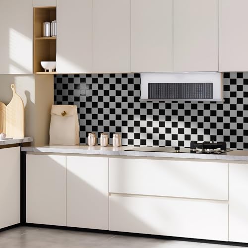 Art3d Grid Peel and Stick Backsplash, 10-Pack, 12 x 12 in, Black & White - color: Black/White
