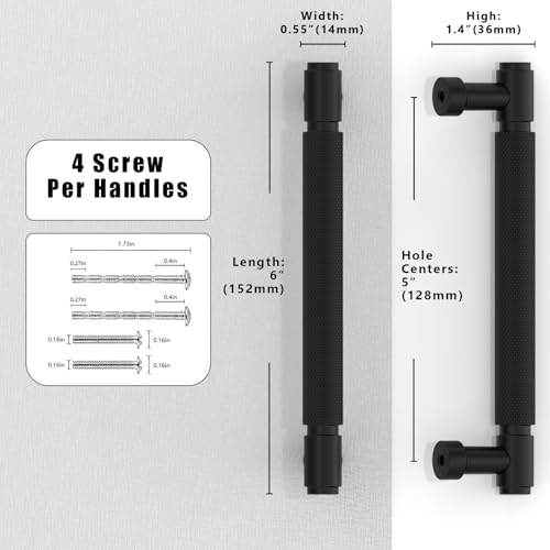 10 Pack Matte Black Knurled Cabinet Pulls 5 Inch(128mm) Kitchen Cabinet Handles Cabinet Hardware for Drawer Pulls - color: Matte Black, size: 5" Hole Center