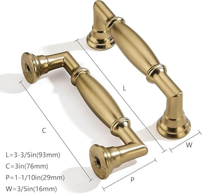 2 Pack 3 Inch Hole Center Brushed Brass Cabinet pulls Solid Satin Brass Heavy Duty Cabinet Pull Cabinet Handles Kitchen Cabinet Hardware Vanity Handles Bathroom Cabinet pulls - color: Brushed Brass, size: 3 Inch(76mm)hole center