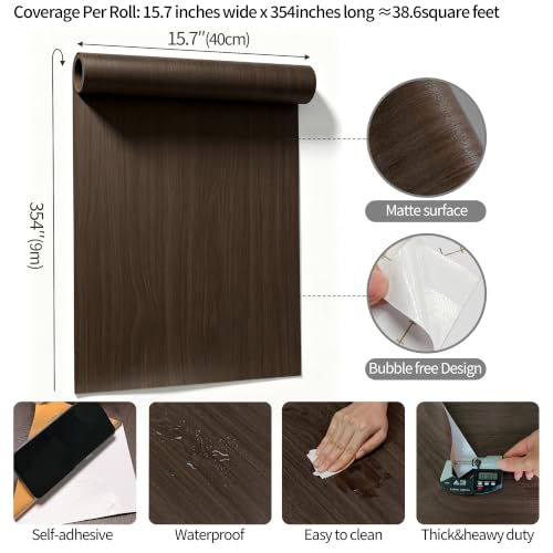 Walnut Contact Paper Textured Peel and Stick Wallpaper for Bedroom - color: Chocolate Brown, size: 15.7" x 354"