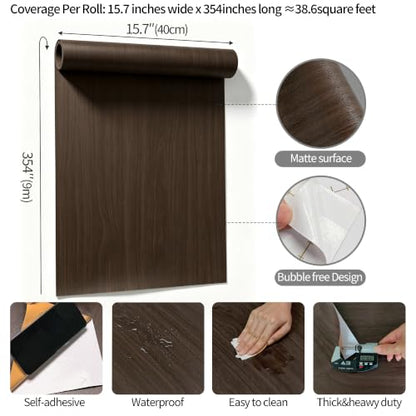Walnut Contact Paper Textured Peel and Stick Wallpaper for Bedroom - color: Chocolate Brown, size: 15.7" x 354"