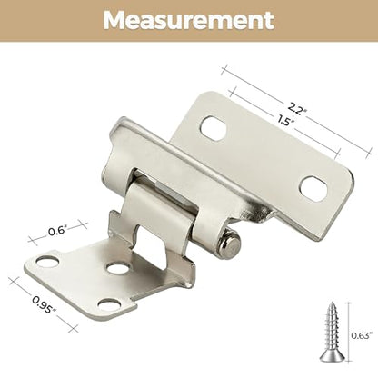 4 Pack 2 Pair Brushed Nickel Cabinet Hinges, 1/2" Semi Wrap Kitchen Hinge - color: Satin Nickel, size: 1/2" Semi Wrap