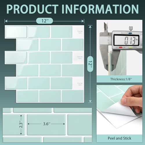 Arttown Peel and Stick 3D Wall Backsplash, 10-Sheet, 12" × 12" Aqua Green - color: Aqua Blue, size: 10PC 12"x12"