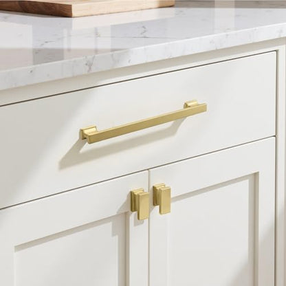 KNOBWELL 6 Pack Brushed Gold Solid Cabinet Pulls 7-9/16 Inch(192mm) Hole Center Kitchen Cabinet Handles,Cabinet Hardware for Cupboard Drawer Pulls - color: Brushed Gold, size: Hole Center：7-9/16 inch（192mm）