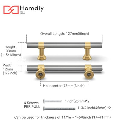 homdiy 10 Pack 3 Inch Hole Center Brushed Nickel and Gold Cabinet Pulls - color: Brushed Nickel & Matte Gold, size: 3 in Hole Centers
