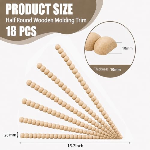 18-Pack 15.75 Inch Unfinished Beaded Wood Trim Molding (Wide 20mm) - size: 20mm