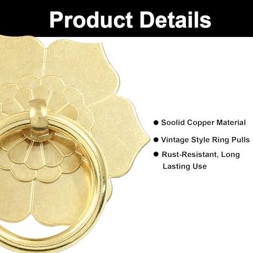 Murtenze Brass Ring Pulls Handle, Gold, 2 Pieces, Flower-2 - color: Gold, Flower-2