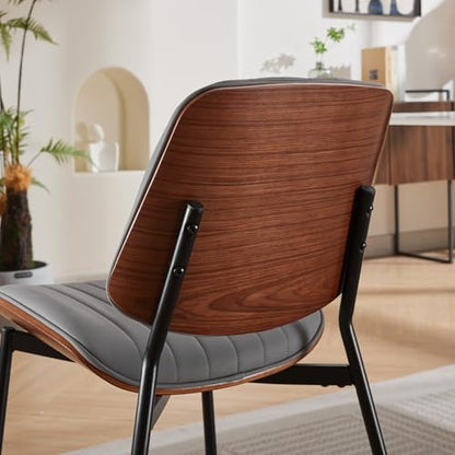 Dining Chairs Set of 4, Mid-Century Modern Kitchen Chairs, Gray Linen - color: Gray Vertical Stripes
