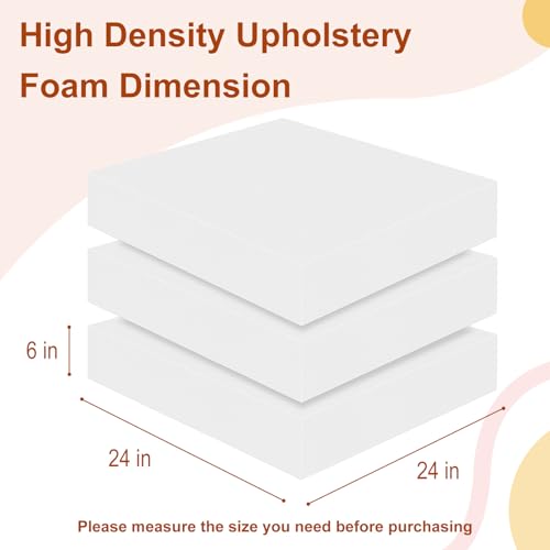 High Density Upholstery Foam 6" X 24" X 24", 3PCS Couch Cushion Replacement - size: 6" X 24" X 24"