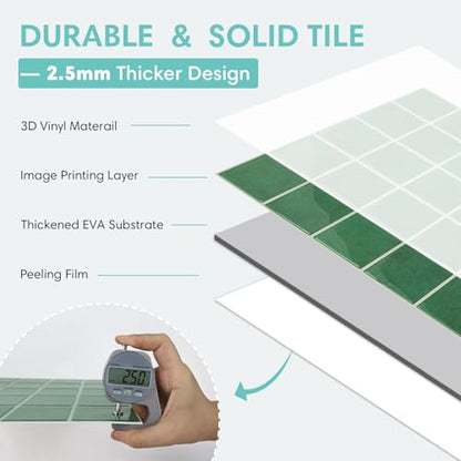 Commomy Thicker Green Peel and Stick Tiles - 10 pcs of 12" x 12" - color: Square Green & Thicker Design